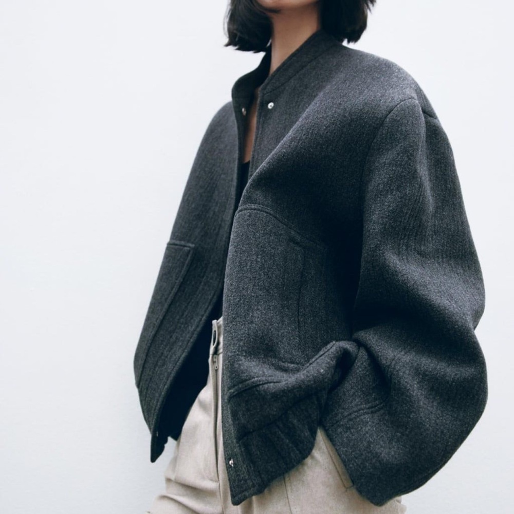Zara Gray Wool Bomber Jacket
